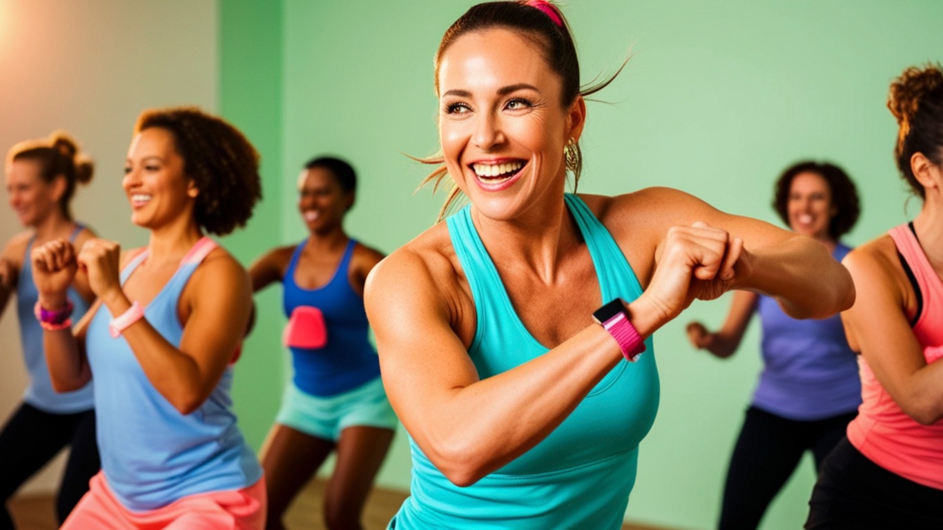 Women training together in a group fitness class